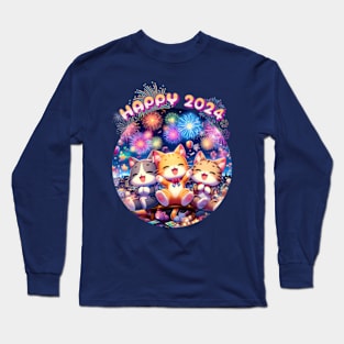 Happy new year 2024 Anime cats Long Sleeve T-Shirt